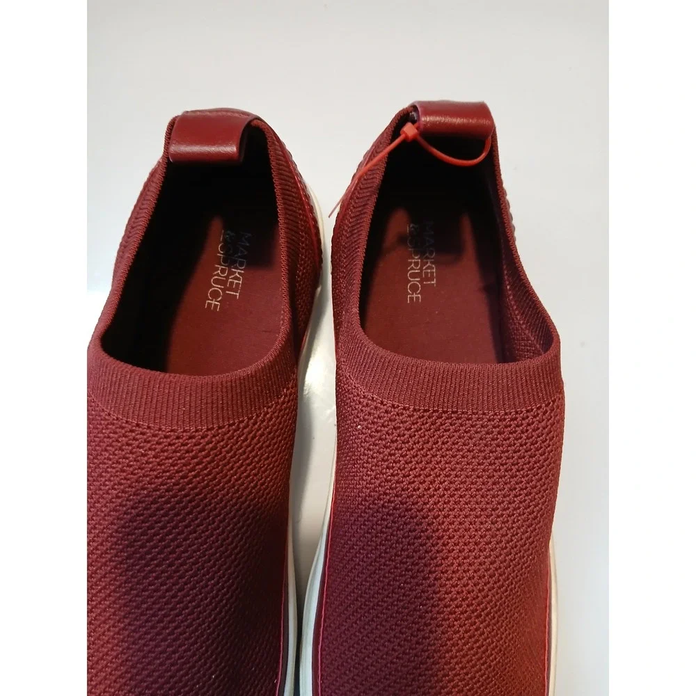 Market & Spruce Womens Knit Slip‎ On Sneakers Burgundy Round Toe Low Top Shoes 9